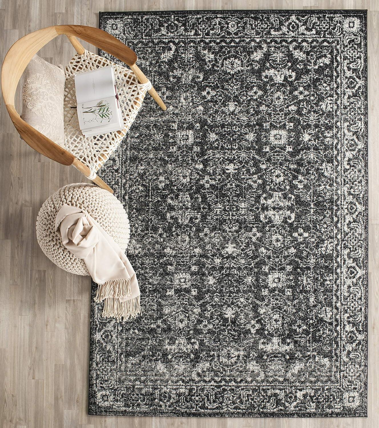image:imageSAFAVIEH Evoke Collection 8 x 10 Charcoal Ivory EVK270K Shabby Chic Distressed NonShedding Living Room Bedroom Dining Home Office Area RugCharcoalIvory