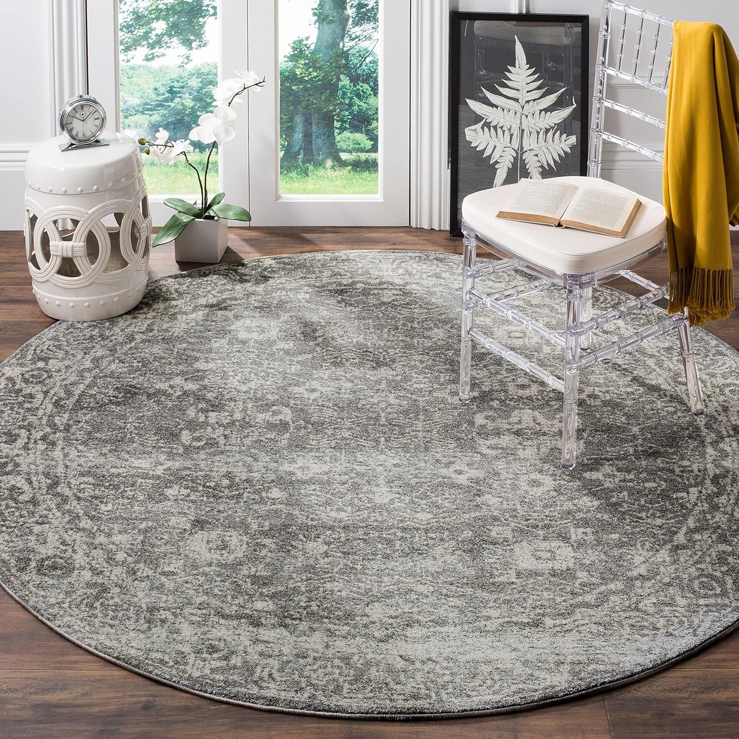 image:imageSAFAVIEH Evoke Collection 8 x 10 Charcoal Ivory EVK270K Shabby Chic Distressed NonShedding Living Room Bedroom Dining Home Office Area RugGreyIvory
