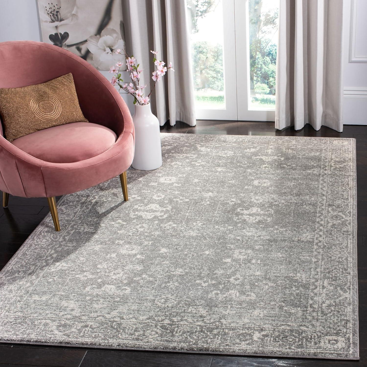 image:imageSAFAVIEH Evoke Collection 8 x 10 Charcoal Ivory EVK270K Shabby Chic Distressed NonShedding Living Room Bedroom Dining Home Office Area RugGreyIvory
