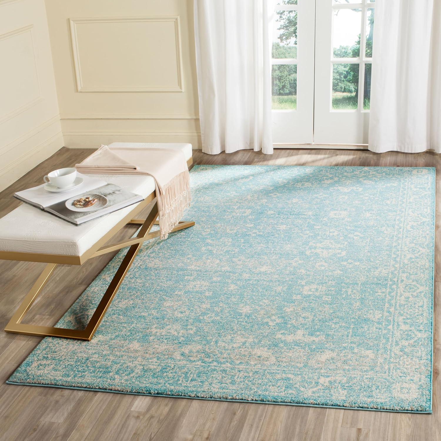 image:imageSAFAVIEH Evoke Collection 8 x 10 Charcoal Ivory EVK270K Shabby Chic Distressed NonShedding Living Room Bedroom Dining Home Office Area RugLight Blue Ivory