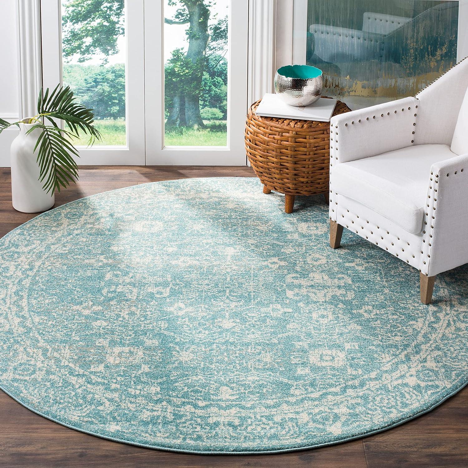 image:imageSAFAVIEH Evoke Collection 8 x 10 Charcoal Ivory EVK270K Shabby Chic Distressed NonShedding Living Room Bedroom Dining Home Office Area RugLight Blue Ivory