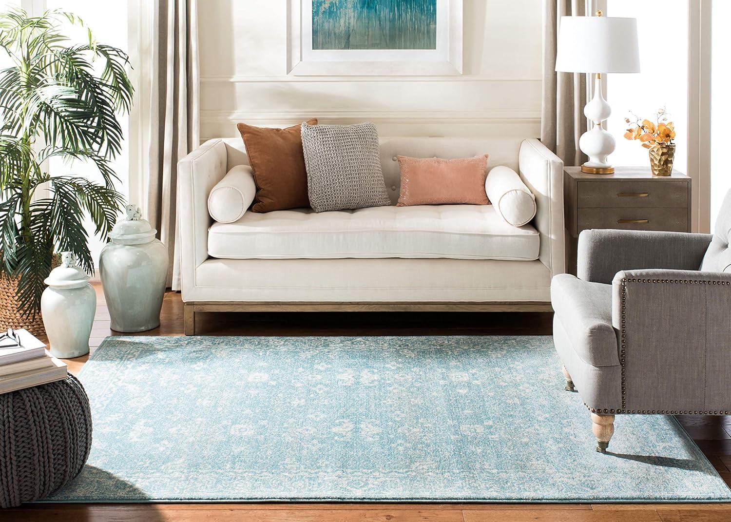 image:imageSAFAVIEH Evoke Collection 8 x 10 Charcoal Ivory EVK270K Shabby Chic Distressed NonShedding Living Room Bedroom Dining Home Office Area RugLight Blue Ivory