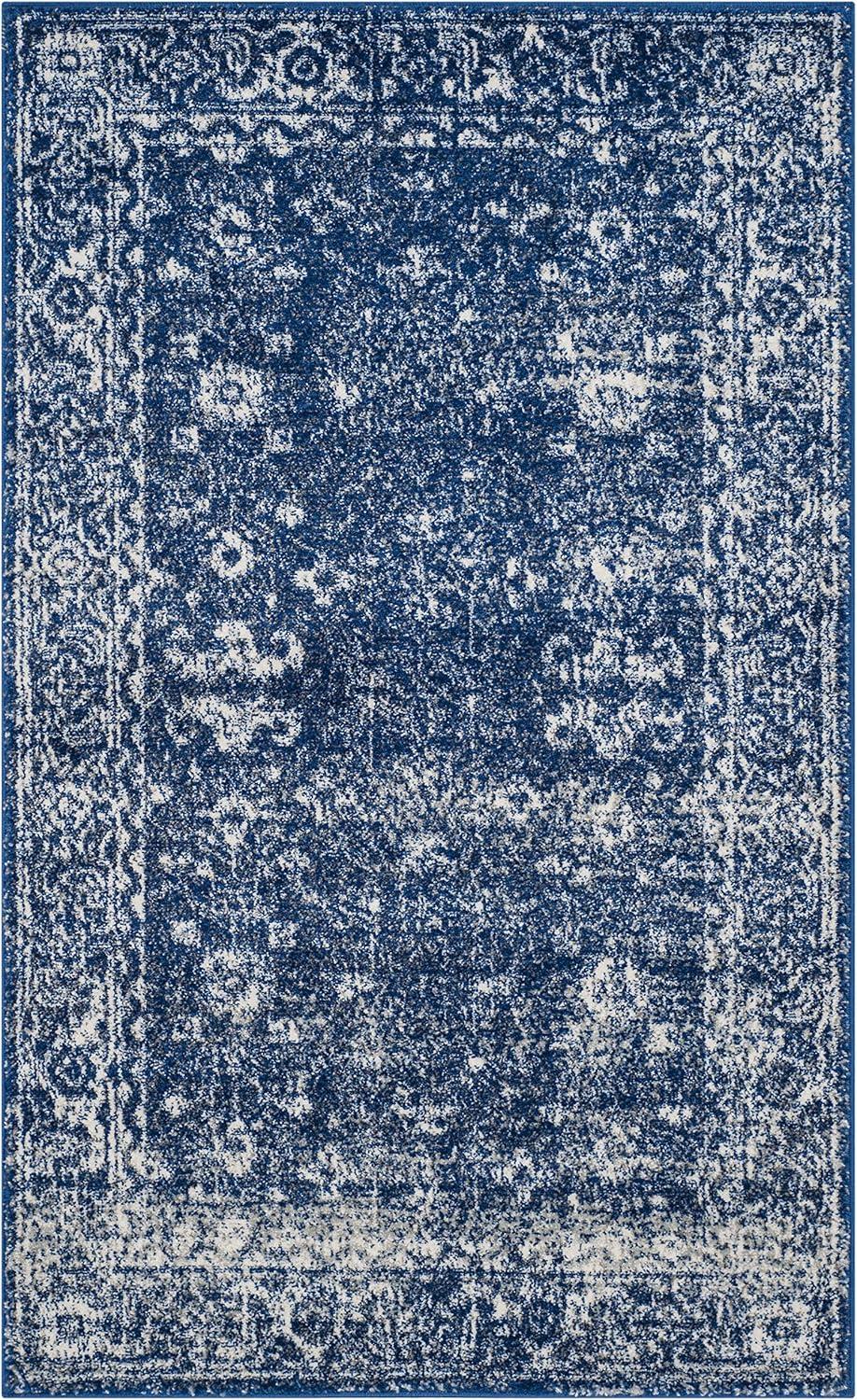 image:imageSAFAVIEH Evoke Collection 8 x 10 Charcoal Ivory EVK270K Shabby Chic Distressed NonShedding Living Room Bedroom Dining Home Office Area RugNavyIvory