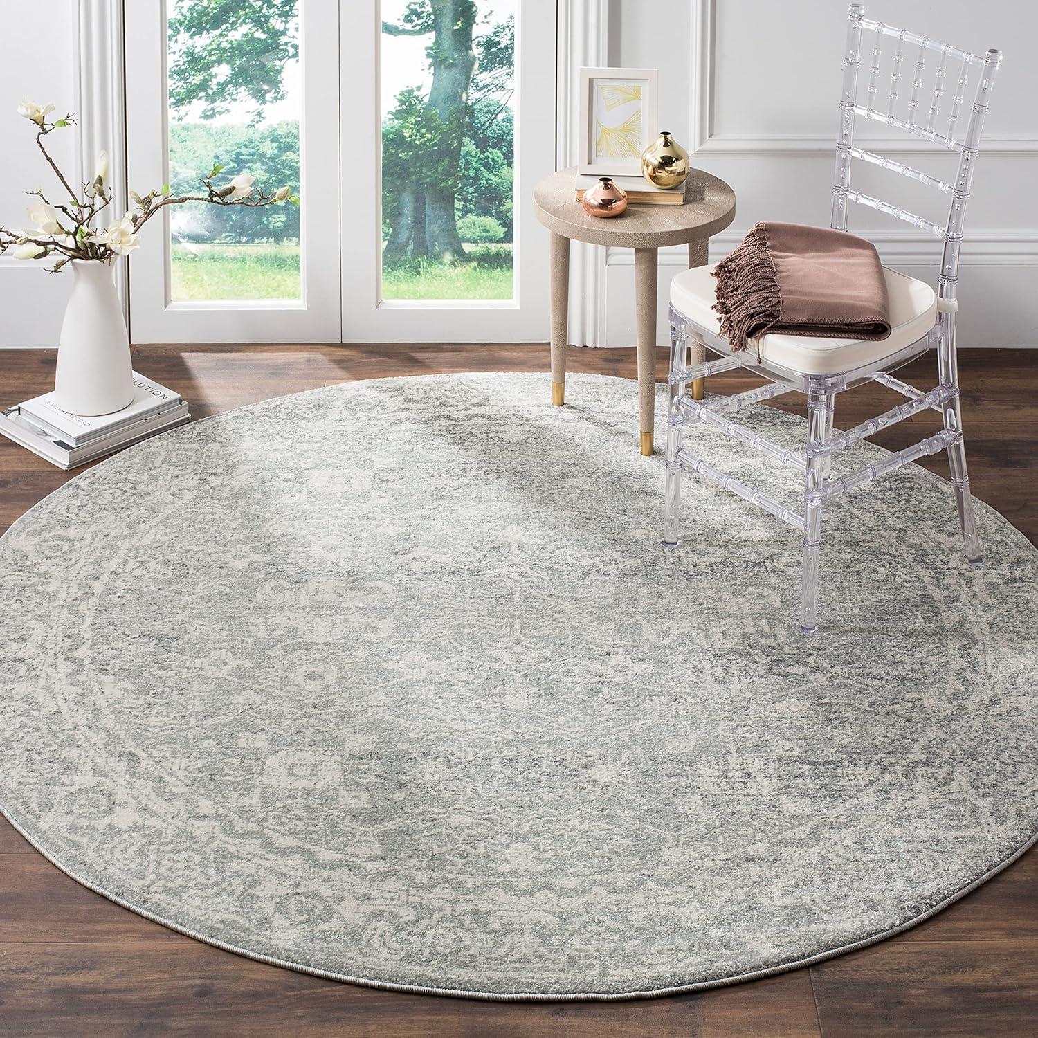 image:imageSAFAVIEH Evoke Collection 8 x 10 Charcoal Ivory EVK270K Shabby Chic Distressed NonShedding Living Room Bedroom Dining Home Office Area RugSilverIvory