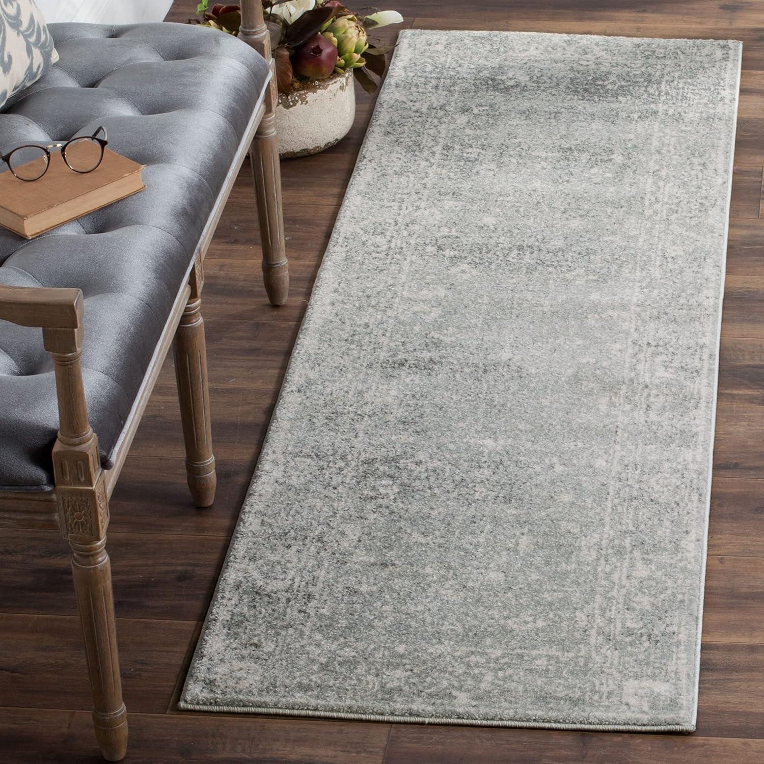 image:imageSAFAVIEH Evoke Collection 8 x 10 Charcoal Ivory EVK270K Shabby Chic Distressed NonShedding Living Room Bedroom Dining Home Office Area RugSilverIvory