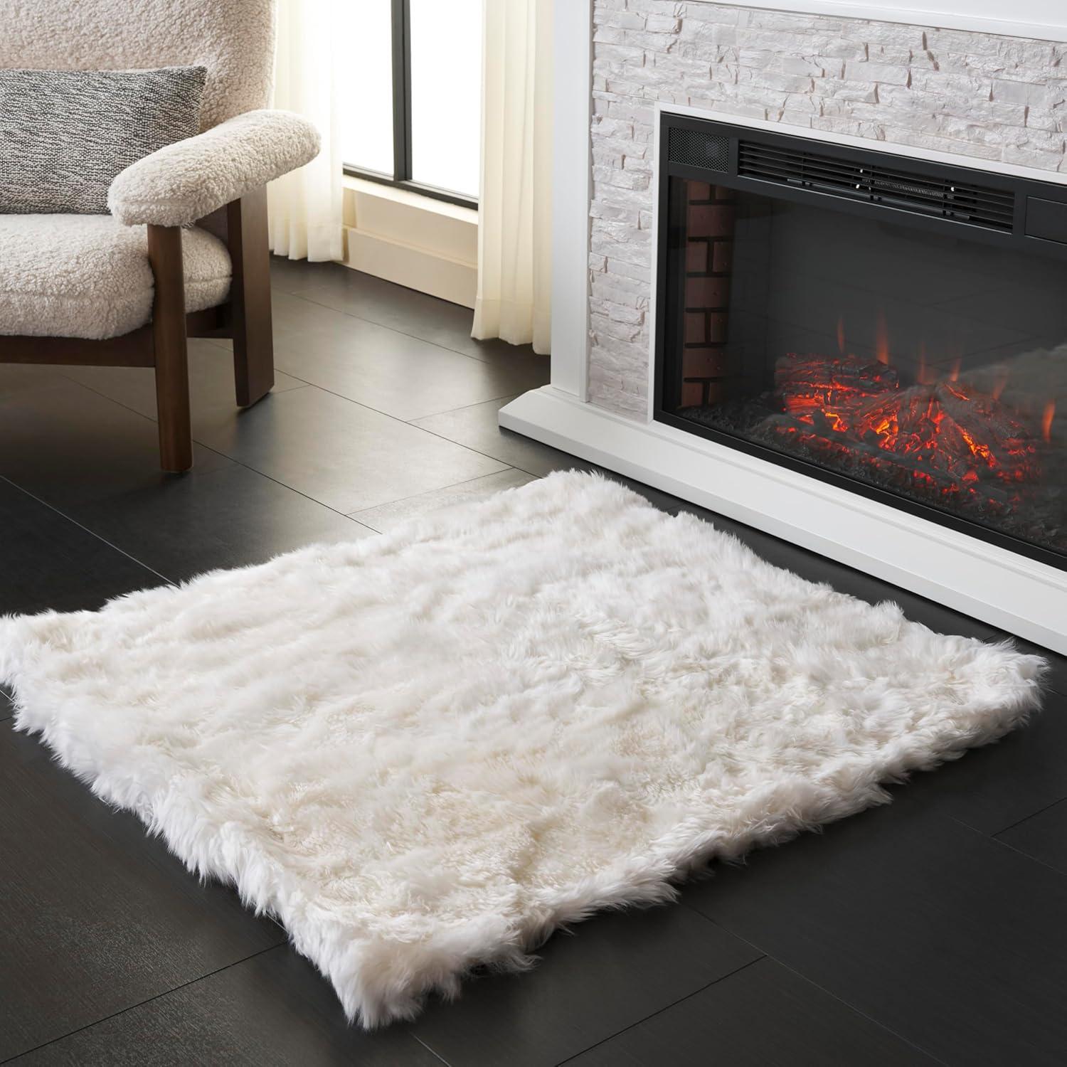 image:imageSAFAVIEH Sheep Skin Collection Accent Rug 4 x 6 Natural amp White Handmade Rustic Glam Genuine Pelt 34inch Thick Ideal for High Traffic Areas in Entryway Living Room Bedroom SHS211ANaturalWhite