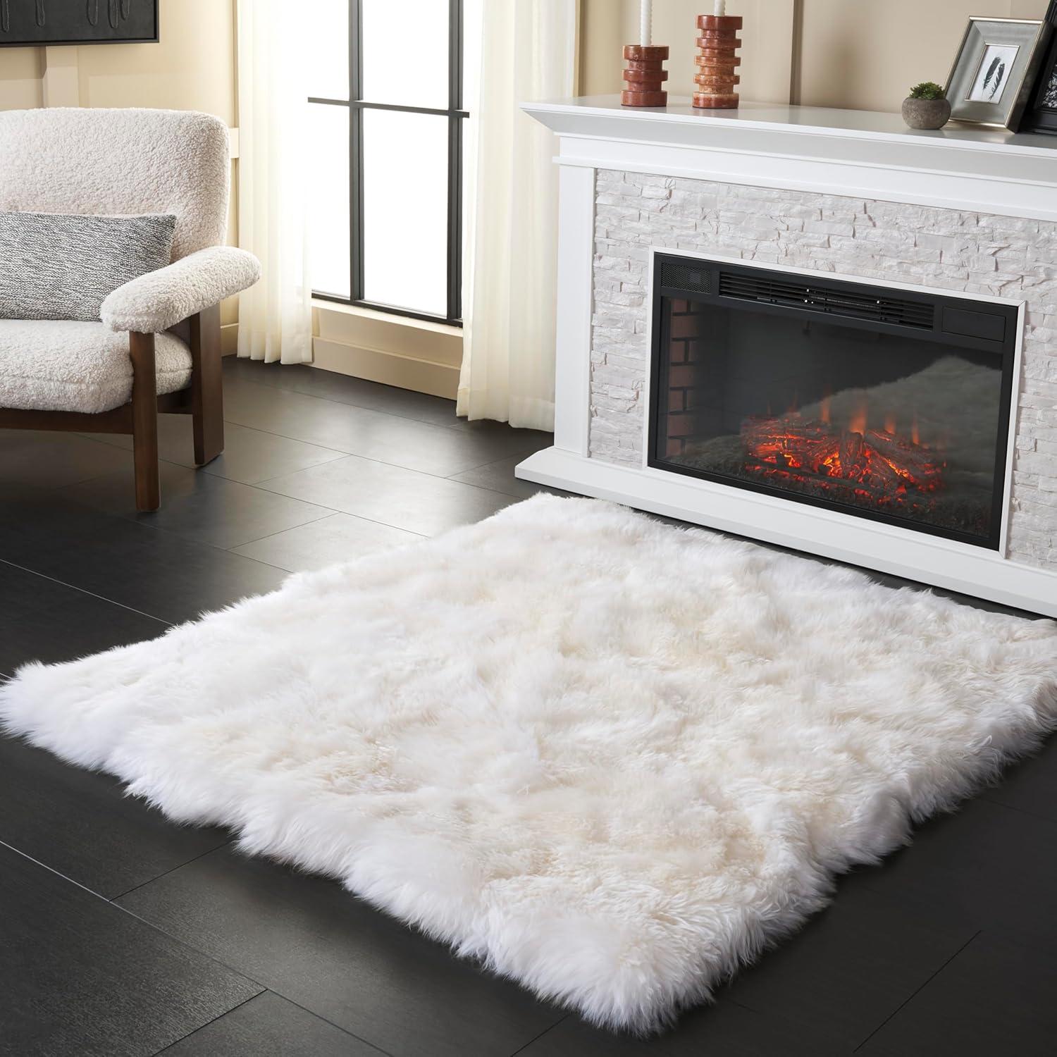 image:imageSAFAVIEH Sheep Skin Collection Accent Rug 4 x 6 Natural amp White Handmade Rustic Glam Genuine Pelt 34inch Thick Ideal for High Traffic Areas in Entryway Living Room Bedroom SHS211ANaturalWhite