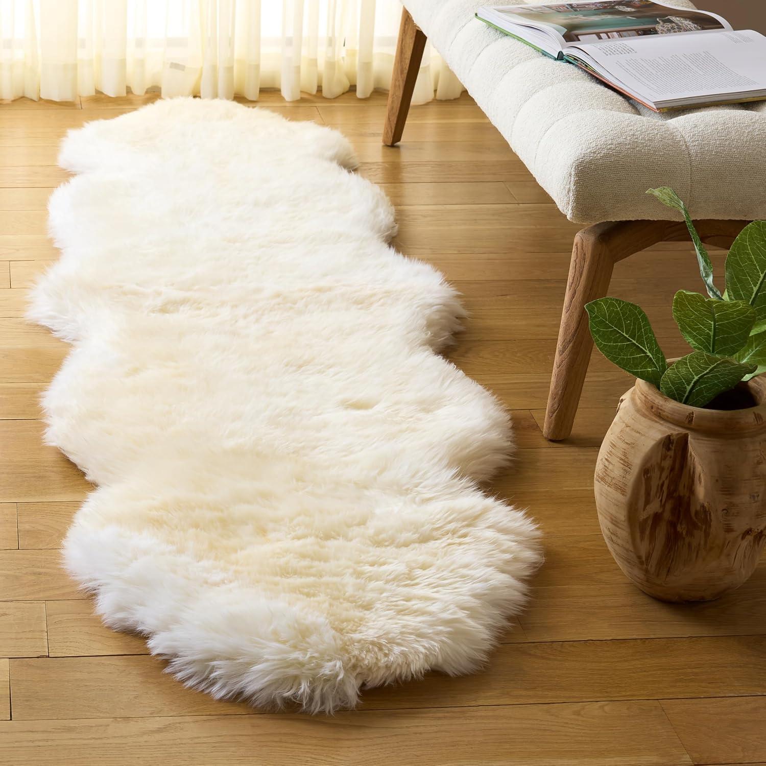 image:imageSAFAVIEH Sheep Skin Collection Accent Rug 4 x 6 Natural amp White Handmade Rustic Glam Genuine Pelt 34inch Thick Ideal for High Traffic Areas in Entryway Living Room Bedroom SHS211ANaturalWhite