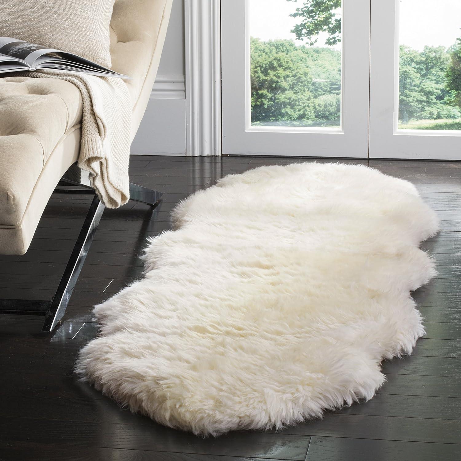 image:imageSAFAVIEH Sheep Skin Collection Accent Rug 4 x 6 Natural amp White Handmade Rustic Glam Genuine Pelt 34inch Thick Ideal for High Traffic Areas in Entryway Living Room Bedroom SHS211ANaturalWhite