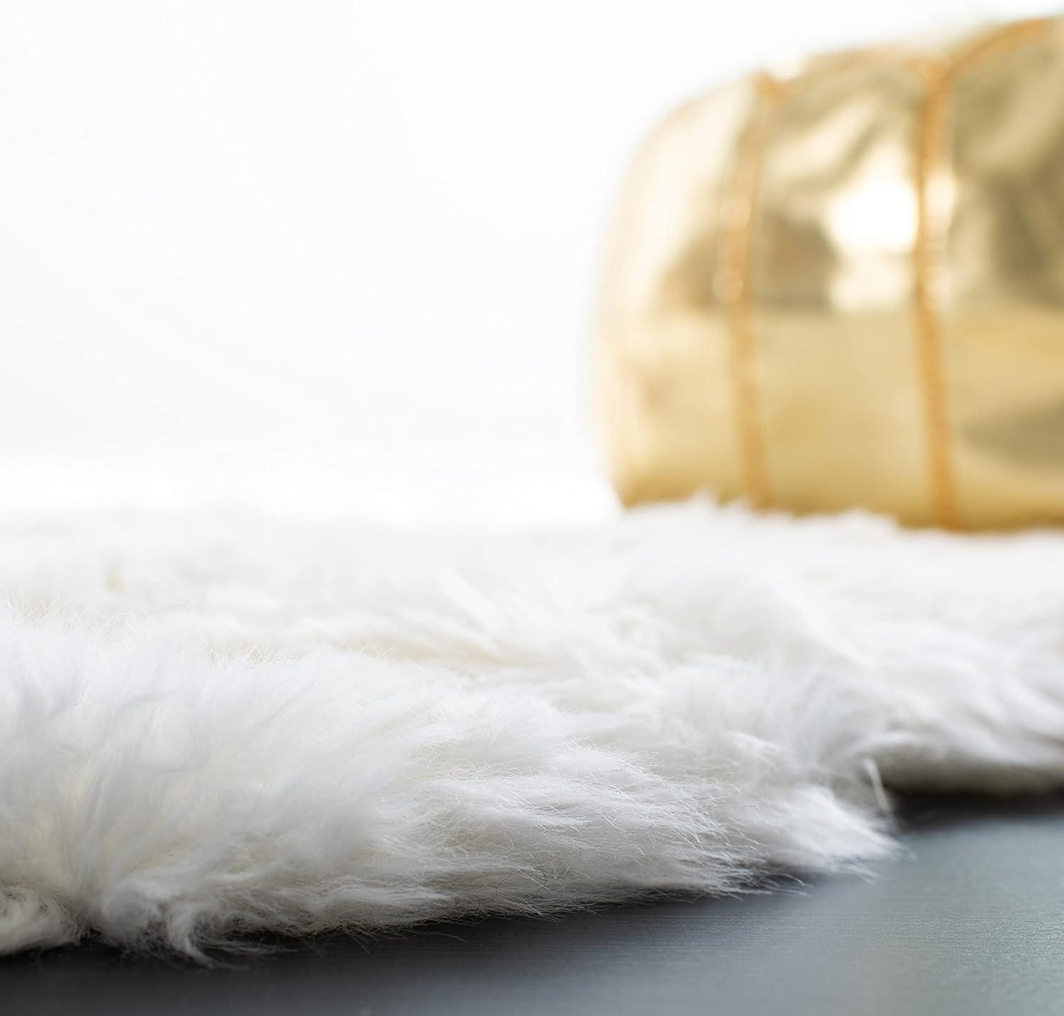 image:imageSAFAVIEH Sheep Skin Collection Accent Rug 4 x 6 Natural amp White Handmade Rustic Glam Genuine Pelt 34inch Thick Ideal for High Traffic Areas in Entryway Living Room Bedroom SHS211ANaturalWhite