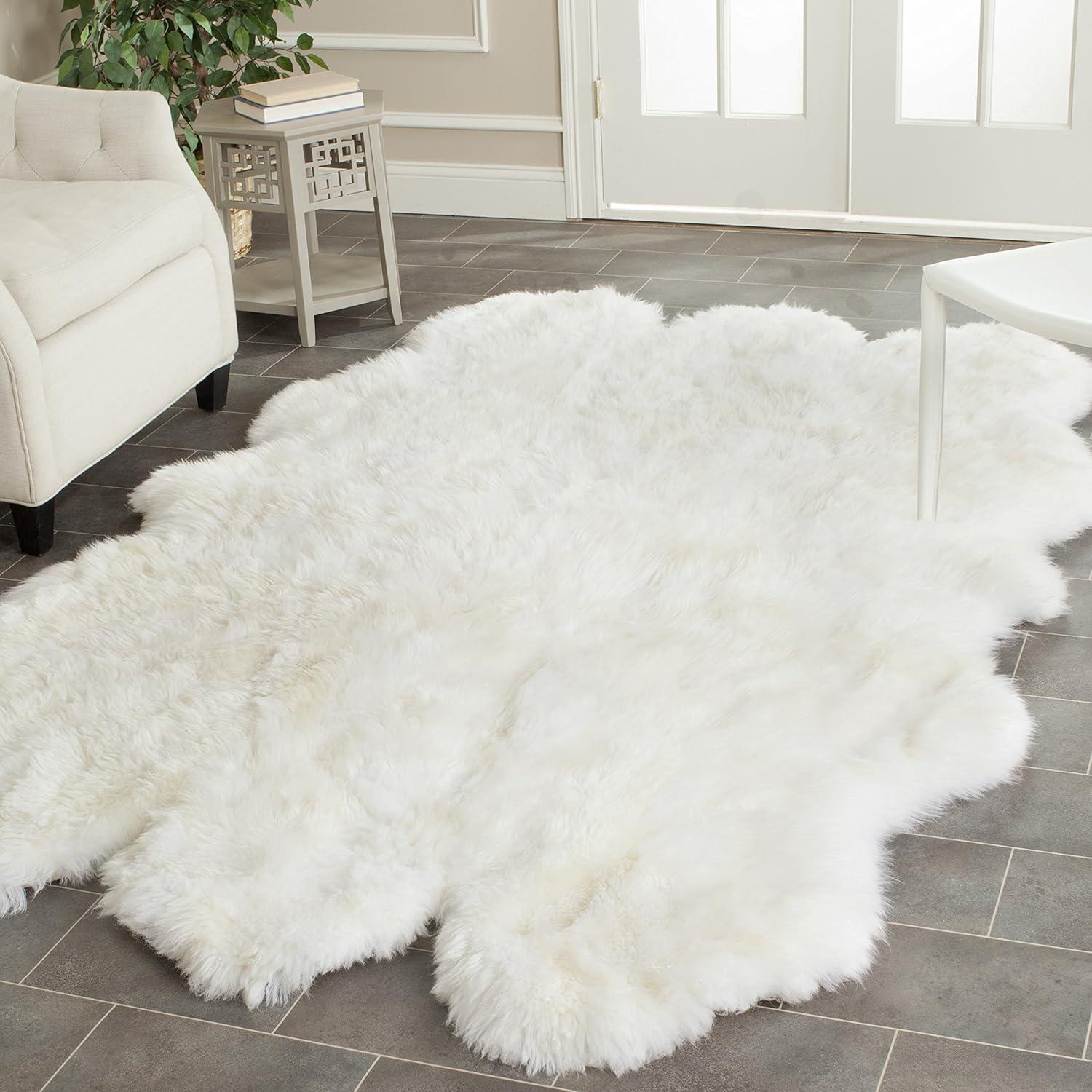 image:imageSAFAVIEH Sheep Skin Collection Accent Rug 4 x 6 Natural amp White Handmade Rustic Glam Genuine Pelt 34inch Thick Ideal for High Traffic Areas in Entryway Living Room Bedroom SHS211ANaturalWhite