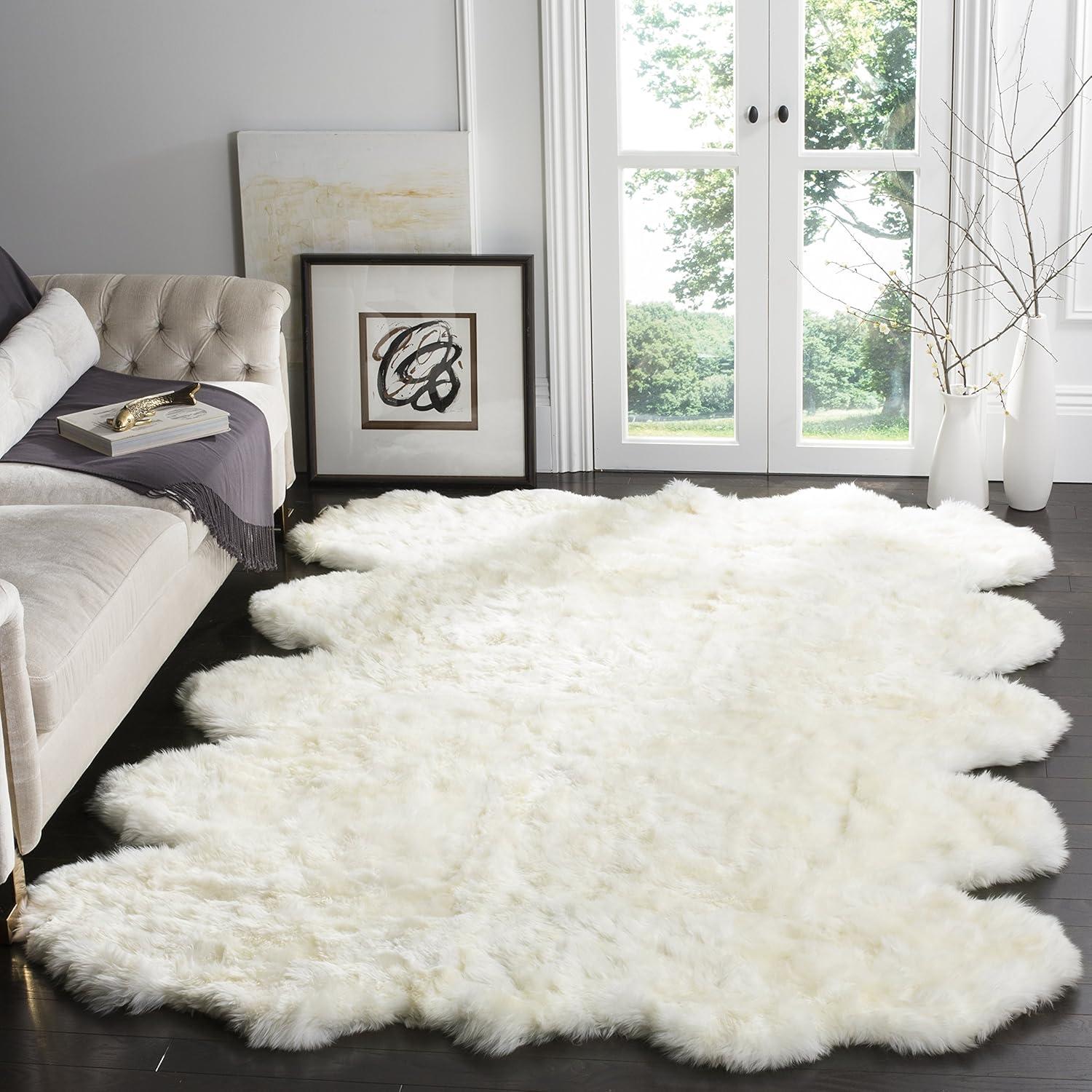 image:imageSAFAVIEH Sheep Skin Collection Accent Rug 4 x 6 Natural amp White Handmade Rustic Glam Genuine Pelt 34inch Thick Ideal for High Traffic Areas in Entryway Living Room Bedroom SHS211ANaturalWhite