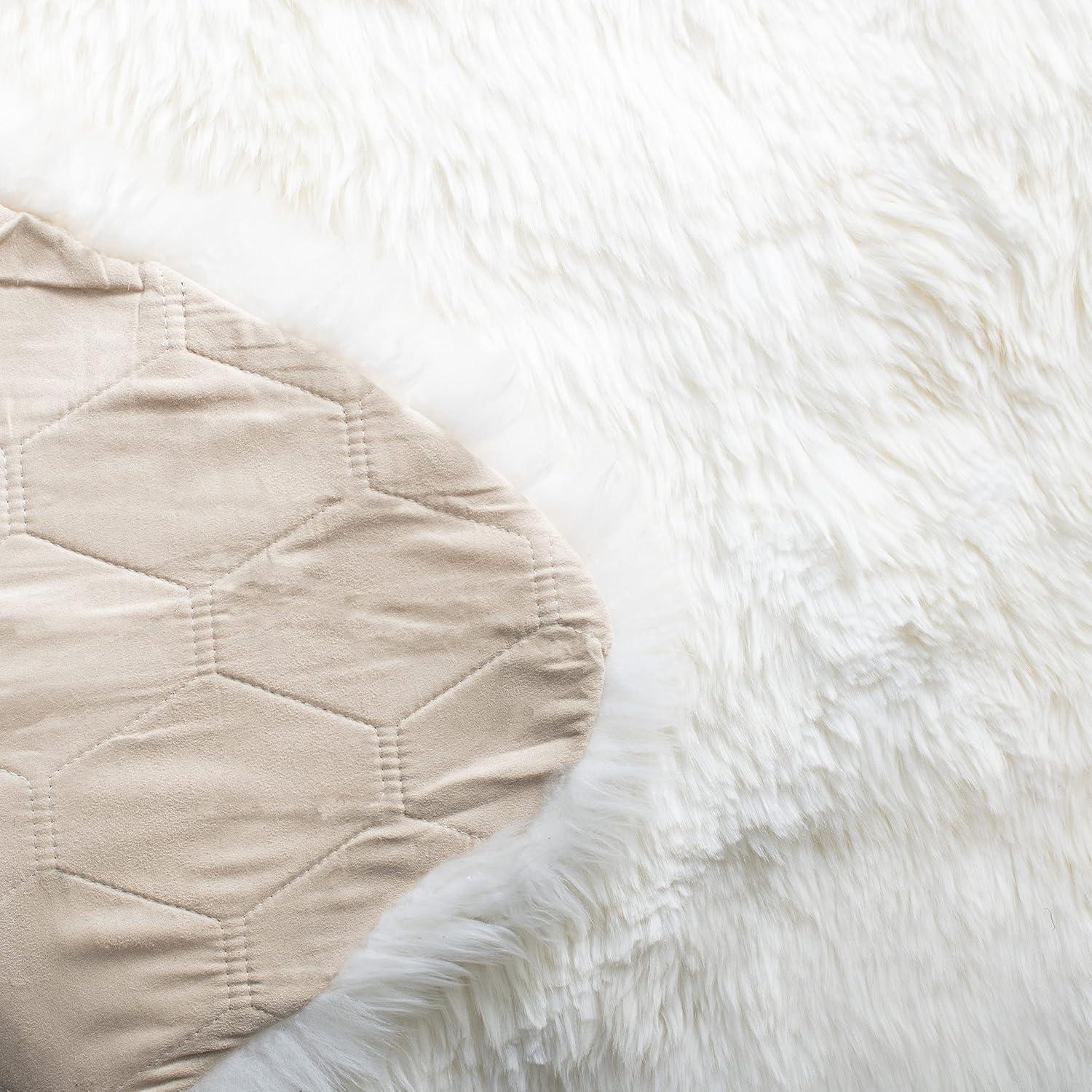 image:imageSAFAVIEH Sheep Skin Collection Accent Rug 4 x 6 Natural amp White Handmade Rustic Glam Genuine Pelt 34inch Thick Ideal for High Traffic Areas in Entryway Living Room Bedroom SHS211ANaturalWhite