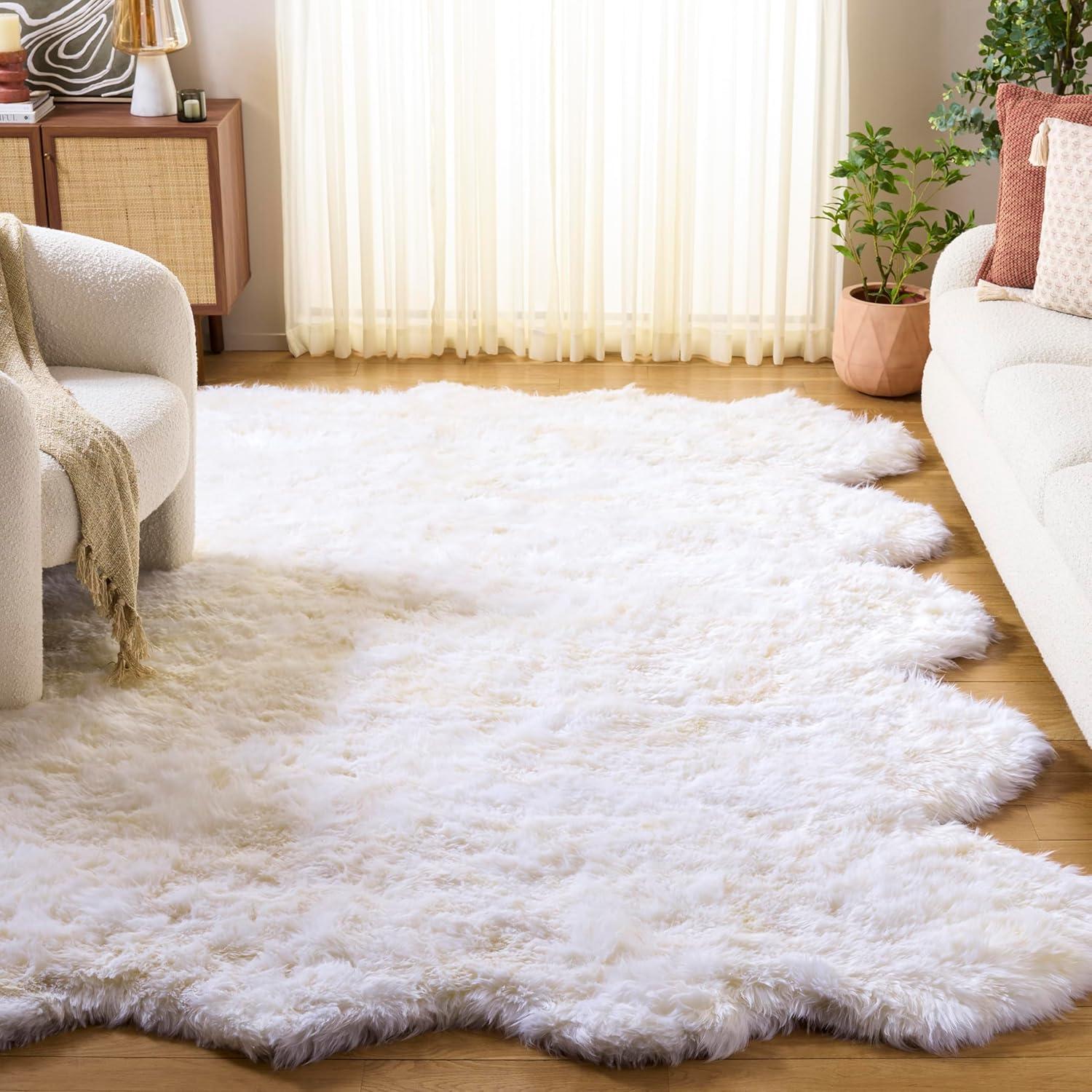 image:imageSAFAVIEH Sheep Skin Collection Accent Rug 4 x 6 Natural amp White Handmade Rustic Glam Genuine Pelt 34inch Thick Ideal for High Traffic Areas in Entryway Living Room Bedroom SHS211ANaturalWhite