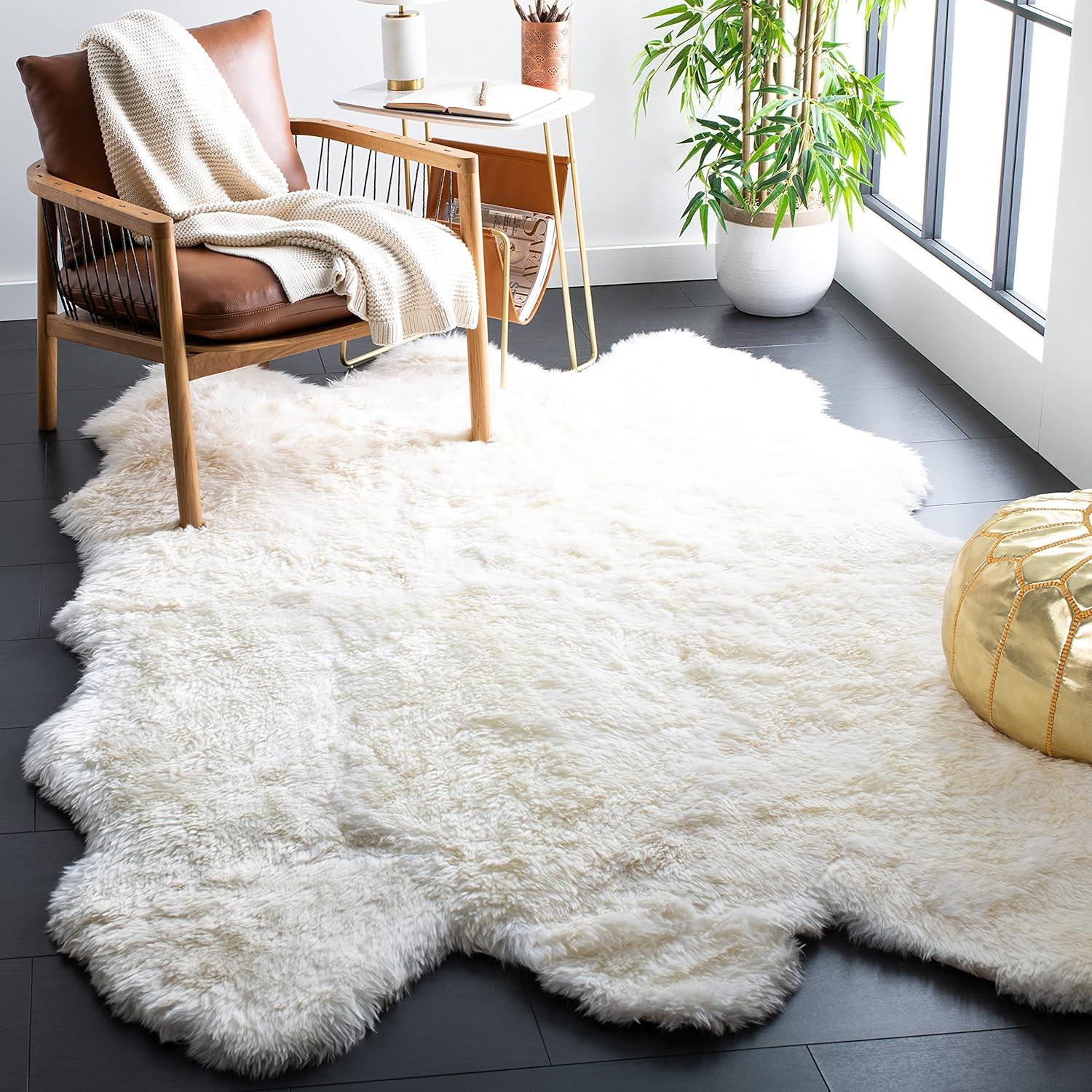 image:imageSAFAVIEH Sheep Skin Collection Accent Rug 4 x 6 Natural amp White Handmade Rustic Glam Genuine Pelt 34inch Thick Ideal for High Traffic Areas in Entryway Living Room Bedroom SHS211ANaturalWhite