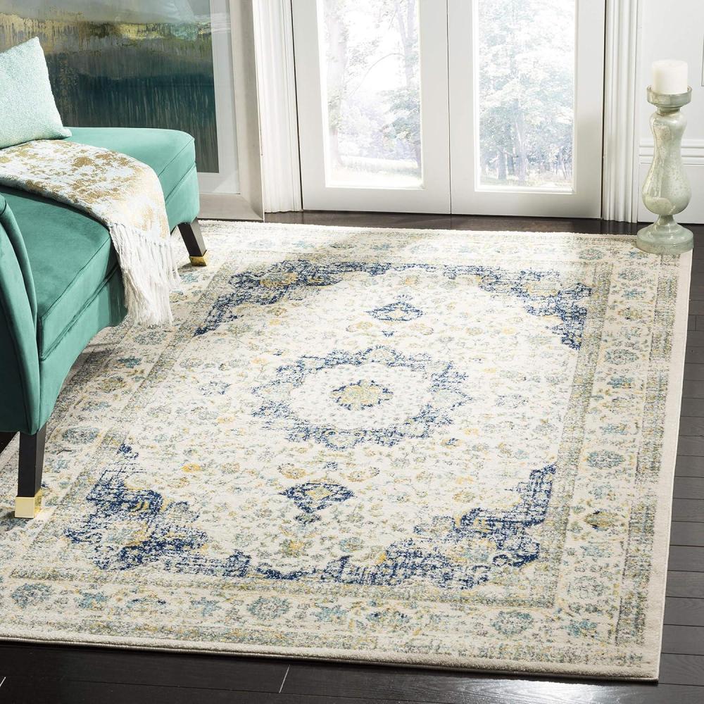 image:imageSAFAVIEH Area Rug 8x10 Evoke Collection Large Ivory amp Blue Shabby Chic Oriental Medallion Design NonShedding amp Easy to Clean Ideal for Living Room Bedroom Dining Space EVK220CIvoryBlue