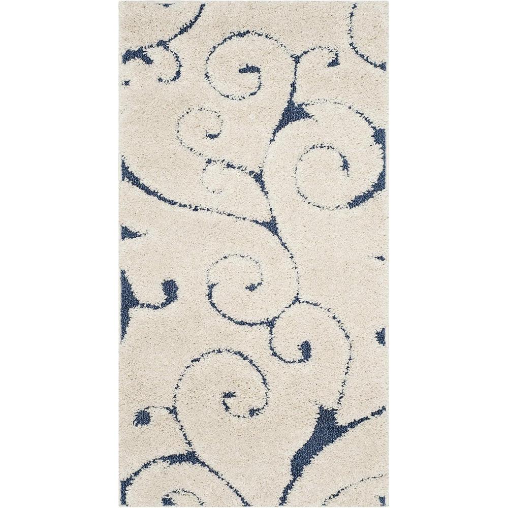 image:imageSAFAVIEH Area Rug 8x10 Florida Shag Collection Large Cream amp Blue Scroll Design NonShedding amp Easy to Clean HighLow Plush Pile Ideal for Living Room Bedroom Dining Space SG4551165CreamBlue