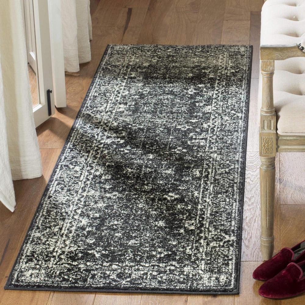 image:imageSAFAVIEH Evoke Collection 8 x 10 Charcoal Ivory EVK270K Shabby Chic Distressed NonShedding Living Room Bedroom Dining Home Office Area RugCharcoalIvory