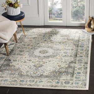 SAFAVIEH Area Rug 8×10 – Evoke Collection – Large – Ivory & Blue, Shabby Chic Oriental Medallion Design, Non-Shedding & Easy to Clean, Ideal for Living Room, Bedroom, Dining Space (EVK220C)(Grey/Gold)