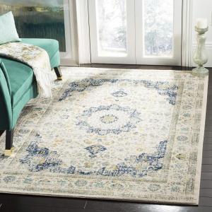 SAFAVIEH Area Rug 8×10 – Evoke Collection – Large – Ivory & Blue, Shabby Chic Oriental Medallion Design, Non-Shedding & Easy to Clean, Ideal for Living Room, Bedroom, Dining Space (EVK220C)(Ivory/Blue)