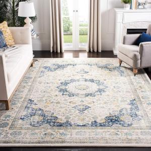 SAFAVIEH Area Rug 8×10 – Evoke Collection – Large – Ivory & Blue, Shabby Chic Oriental Medallion Design, Non-Shedding & Easy to Clean, Ideal for Living Room, Bedroom, Dining Space (EVK220C)(Grey)