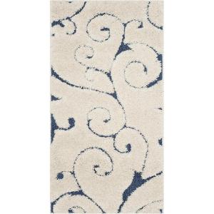 SAFAVIEH Area Rug 8×10 – Florida Shag Collection – Large – Cream & Blue, Scroll Design, Non-Shedding & Easy to Clean, High-Low Plush Pile, Ideal for Living Room, Bedroom, Dining Space (SG455-1165)(Cream/Blue)