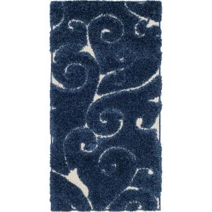 SAFAVIEH Area Rug 8×10 – Florida Shag Collection – Large – Cream & Blue, Scroll Design, Non-Shedding & Easy to Clean, High-Low Plush Pile, Ideal for Living Room, Bedroom, Dining Space (SG455-1165)(Dark Blue/Cream)