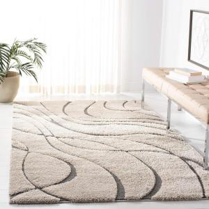SAFAVIEH Area Rug 8×10 – Florida Shag Collection – Large – Grey & Grey, Non-Shedding & Easy Cleaning, Plush Thick Pile, Ideal for Living Room, Bedroom, Dining Space (SG471080)(Cream/Grey)