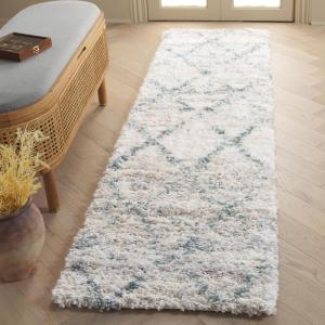 SAFAVIEH Area Rug 8×10 – Fontana Shag Collection – Large – Grey & Ivory, Modern Design, Non-Shedding & Easy Cleaning, Ultra Plush Thick Pile, Ideal for Living Room, Bedroom, Dining Space (FNT886F)(Turquoise/Ivory)