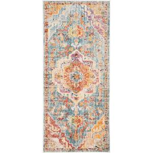 SAFAVIEH Crystal Collection Area Rug – 8′ x 10′, Teal & Rose, Medallion Distressed Design, Non-Shedding & Easy Care, Ideal for High Traffic Areas in Living Room, Bedroom (CRS501T)(Orange/Teal)