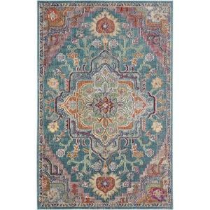 SAFAVIEH Crystal Collection Area Rug – 8′ x 10′, Teal & Rose, Medallion Distressed Design, Non-Shedding & Easy Care, Ideal for High Traffic Areas in Living Room, Bedroom (CRS501T)(Teal/Rose)