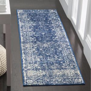 SAFAVIEH Evoke Collection 8′ x 10′ Charcoal / Ivory EVK270K Shabby Chic Distressed Non-Shedding Living Room Bedroom Dining Home Office Area Rug(Navy/Ivory)