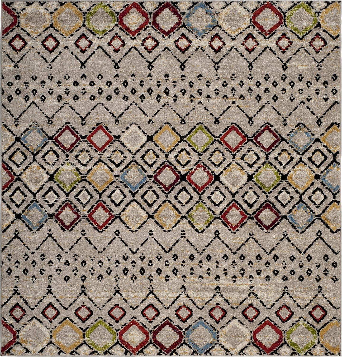 image:imageSAFAVIEH Amsterdam Collection Area Rug 8 x 10 Ivory amp Multi Moroccan Boho Design NonShedding amp Easy Care Ideal for High Traffic Areas in Living Room Bedroom AMS108KLight GreyMulti