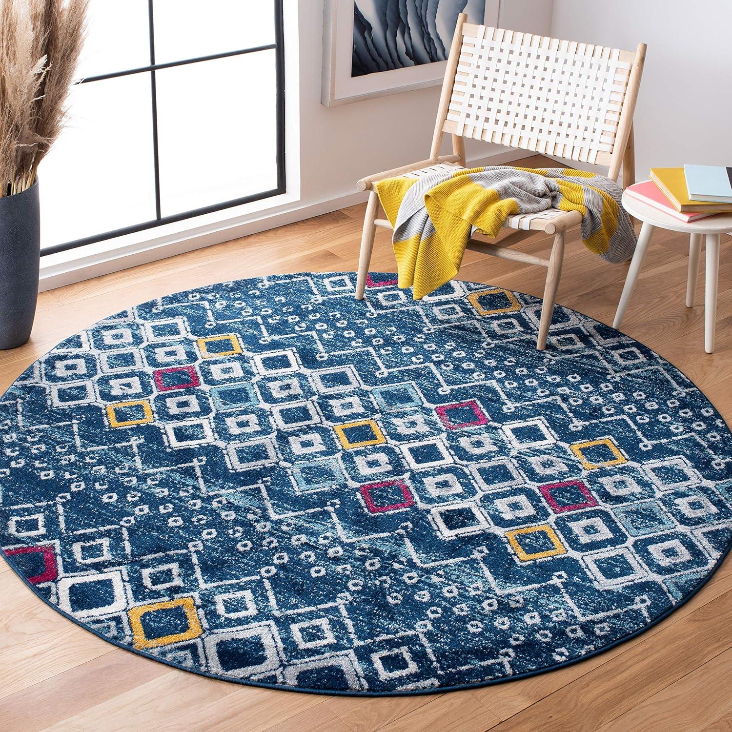 image:imageSAFAVIEH Amsterdam Collection Area Rug 8 x 10 Ivory amp Multi Moroccan Boho Design NonShedding amp Easy Care Ideal for High Traffic Areas in Living Room Bedroom AMS108KNavyTurquoise