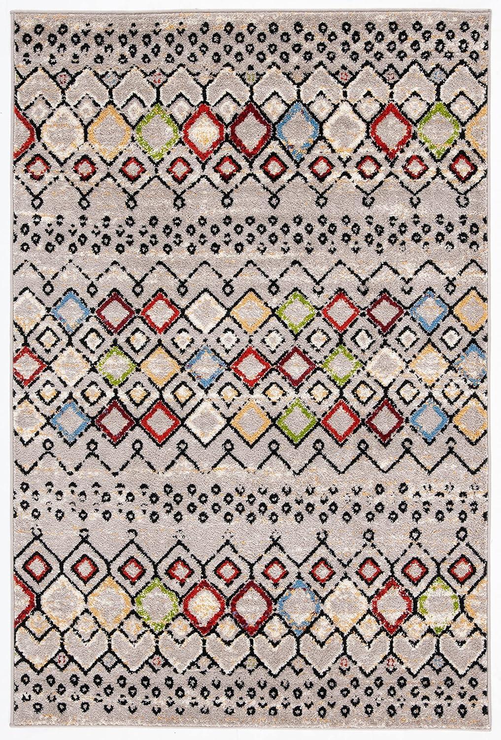 image:imageSAFAVIEH Amsterdam Collection Area Rug 8 x 10 Ivory amp Multi Moroccan Boho Design NonShedding amp Easy Care Ideal for High Traffic Areas in Living Room Bedroom AMS108KLight GreyMulti