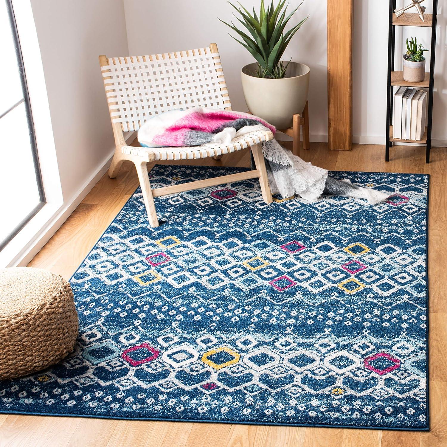image:imageSAFAVIEH Amsterdam Collection Area Rug 8 x 10 Ivory amp Multi Moroccan Boho Design NonShedding amp Easy Care Ideal for High Traffic Areas in Living Room Bedroom AMS108KNavyTurquoise