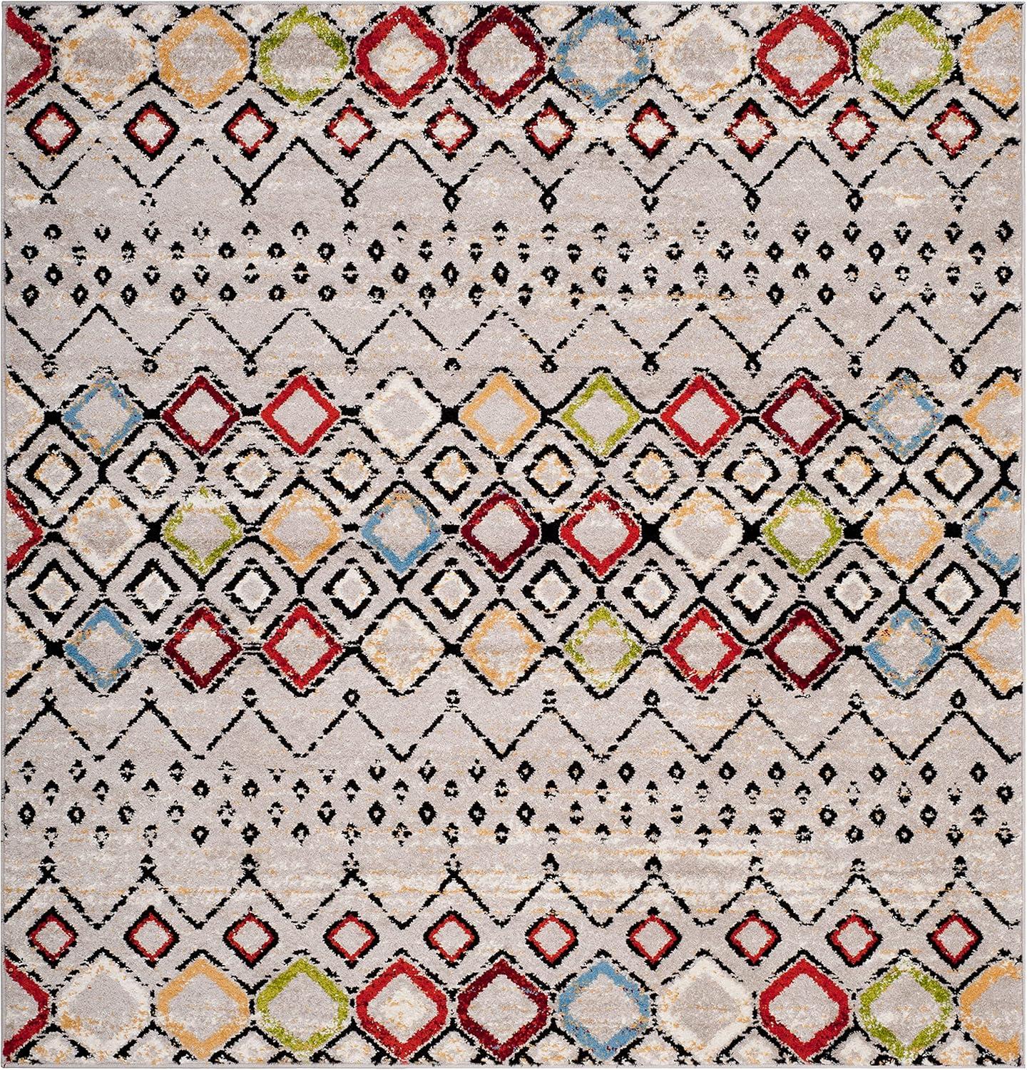 image:imageSAFAVIEH Amsterdam Collection Area Rug 8 x 10 Ivory amp Multi Moroccan Boho Design NonShedding amp Easy Care Ideal for High Traffic Areas in Living Room Bedroom AMS108KLight GreyMulti