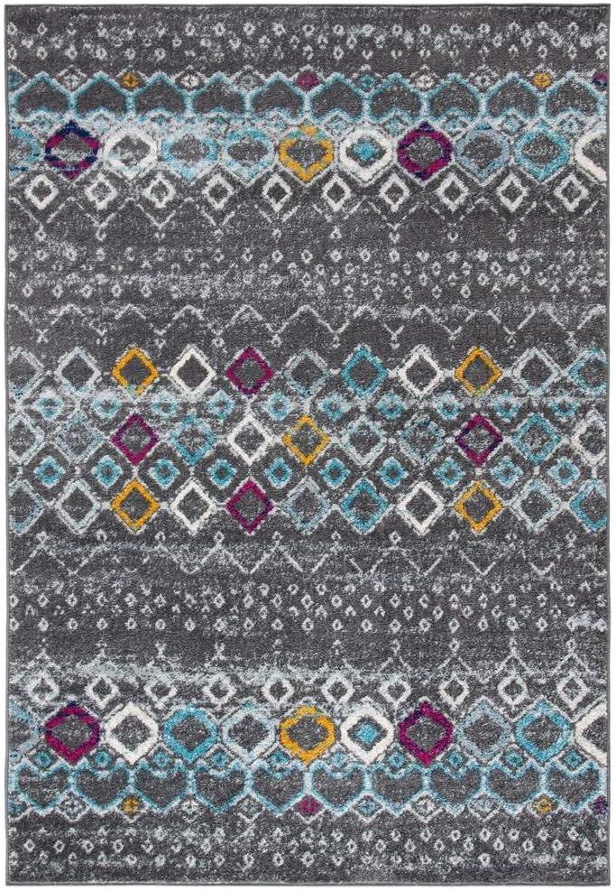 image:imageSAFAVIEH Amsterdam Collection Area Rug 8 x 10 Ivory amp Multi Moroccan Boho Design NonShedding amp Easy Care Ideal for High Traffic Areas in Living Room Bedroom AMS108KDark GreyIvory