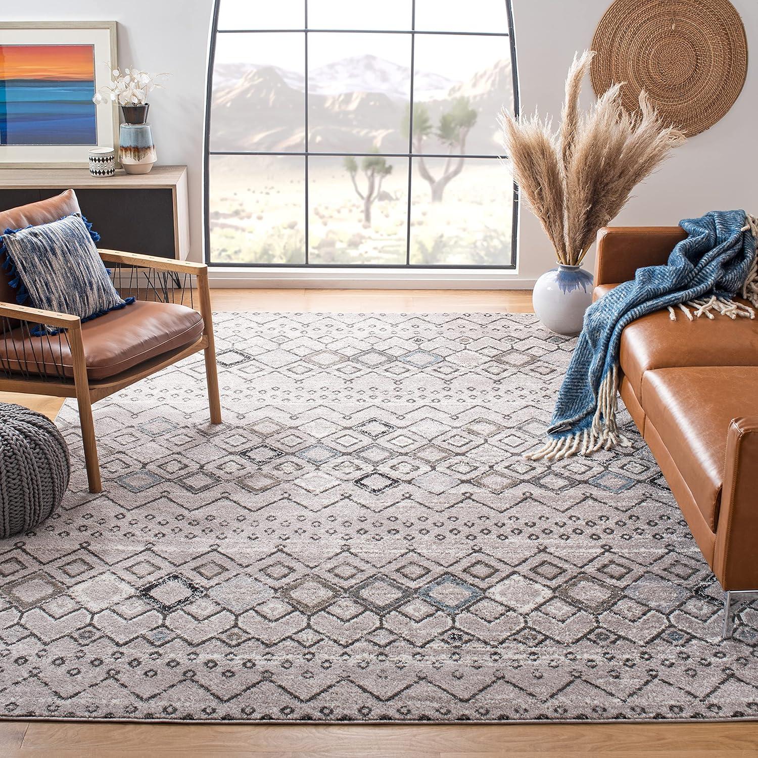 image:imageSAFAVIEH Amsterdam Collection Area Rug 8 x 10 Ivory amp Multi Moroccan Boho Design NonShedding amp Easy Care Ideal for High Traffic Areas in Living Room Bedroom AMS108KLight GreyBrown