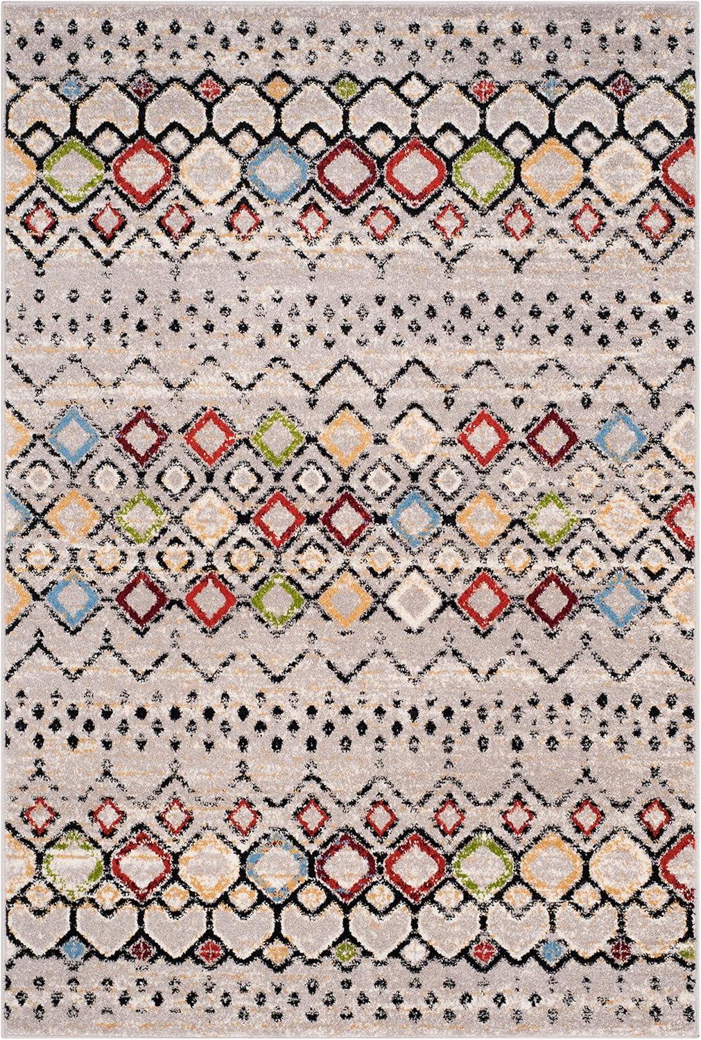 image:imageSAFAVIEH Amsterdam Collection Area Rug 8 x 10 Ivory amp Multi Moroccan Boho Design NonShedding amp Easy Care Ideal for High Traffic Areas in Living Room Bedroom AMS108KLight GreyMulti