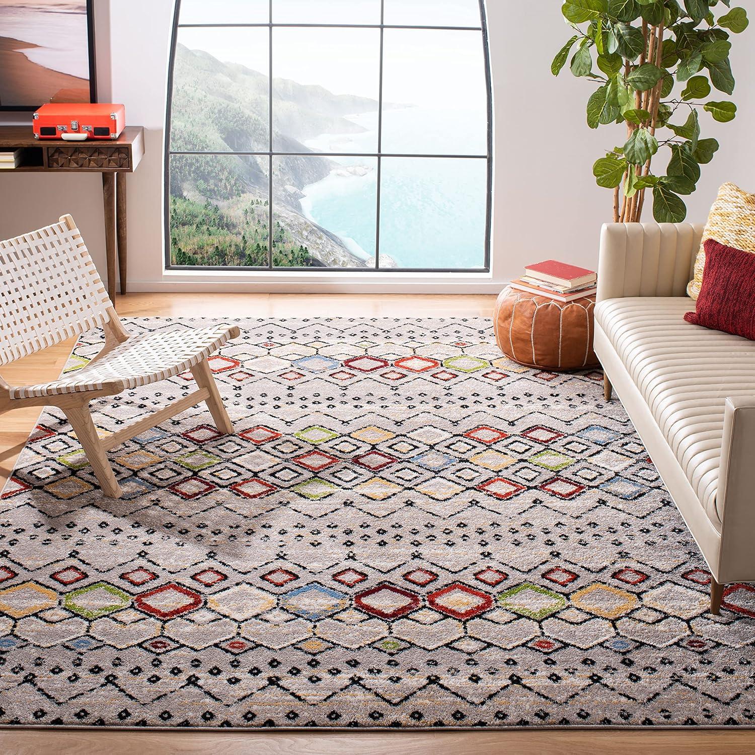 image:imageSAFAVIEH Amsterdam Collection Area Rug 8 x 10 Ivory amp Multi Moroccan Boho Design NonShedding amp Easy Care Ideal for High Traffic Areas in Living Room Bedroom AMS108KLight GreyMulti