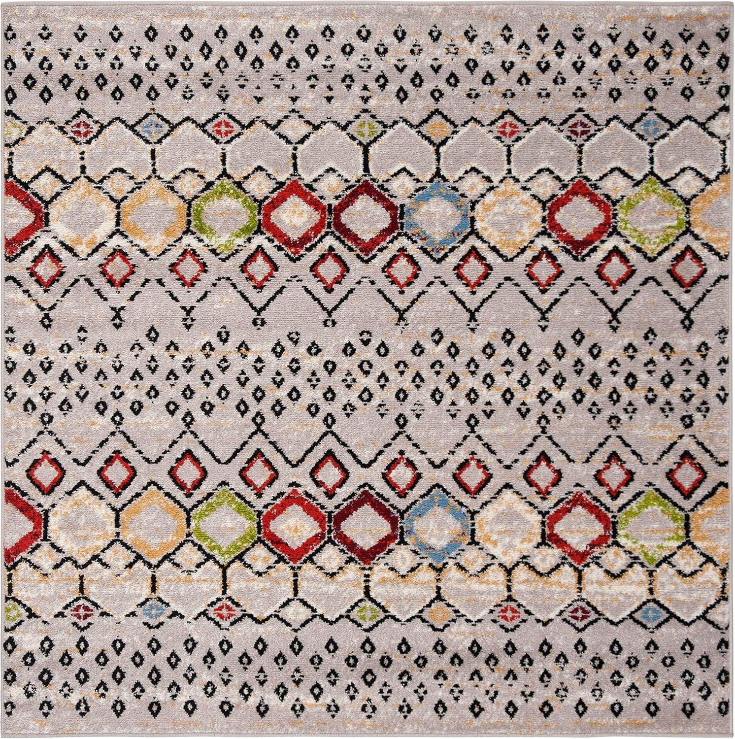 image:imageSAFAVIEH Amsterdam Collection Area Rug 8 x 10 Ivory amp Multi Moroccan Boho Design NonShedding amp Easy Care Ideal for High Traffic Areas in Living Room Bedroom AMS108KLight GreyMulti