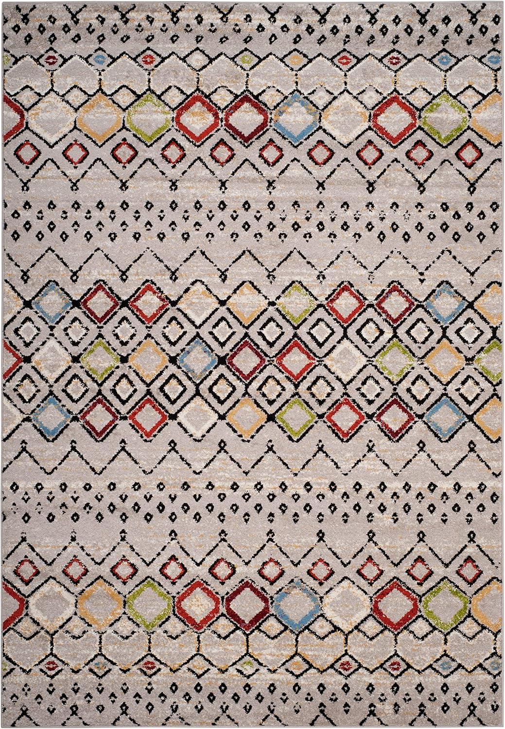 image:imageSAFAVIEH Amsterdam Collection Area Rug 8 x 10 Ivory amp Multi Moroccan Boho Design NonShedding amp Easy Care Ideal for High Traffic Areas in Living Room Bedroom AMS108KLight GreyMulti