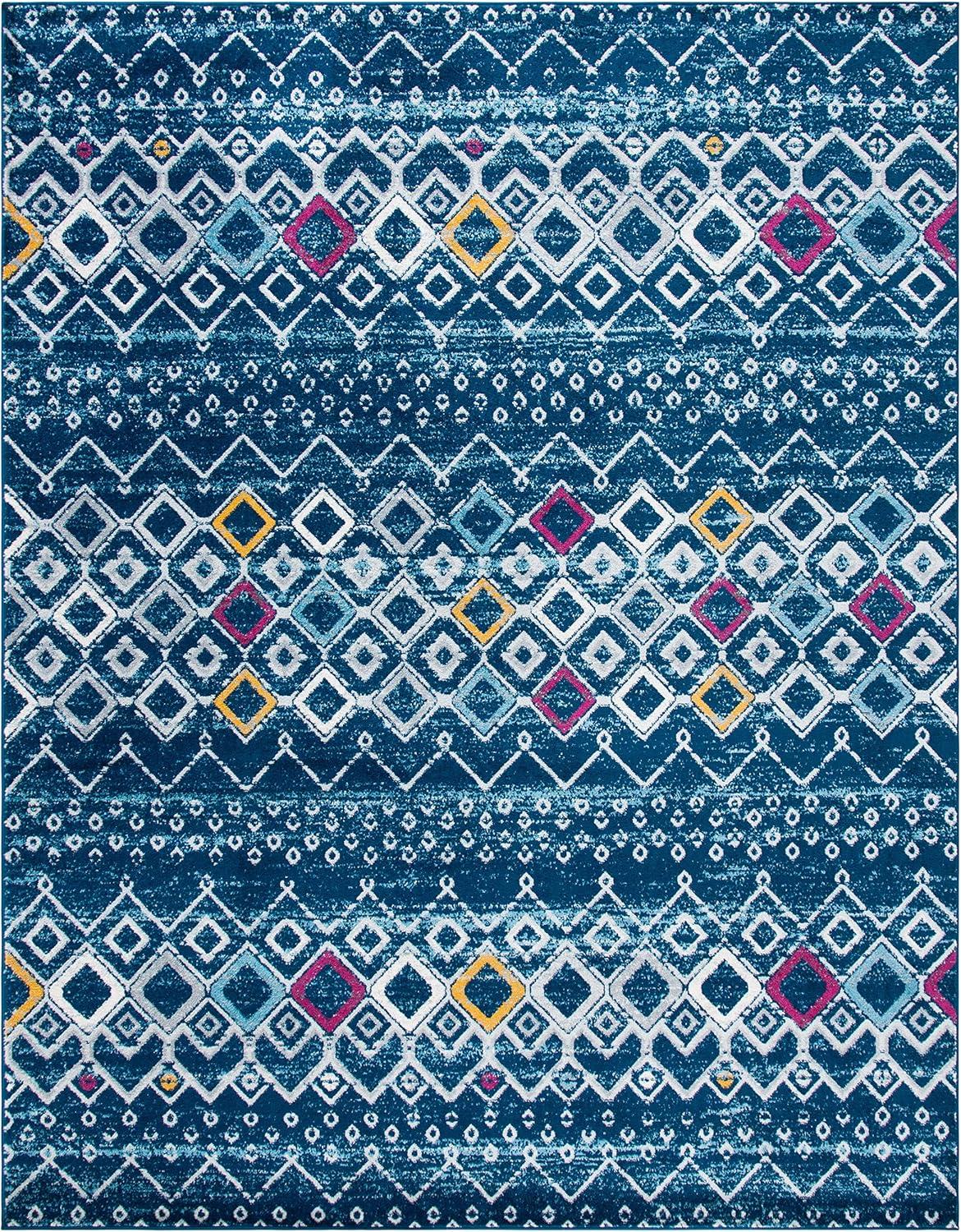 image:imageSAFAVIEH Amsterdam Collection Area Rug 8 x 10 Ivory amp Multi Moroccan Boho Design NonShedding amp Easy Care Ideal for High Traffic Areas in Living Room Bedroom AMS108KNavyTurquoise