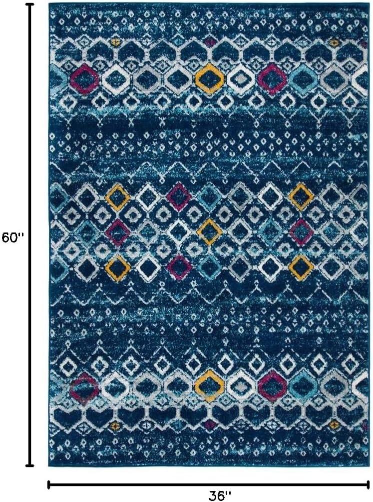 image:imageSAFAVIEH Amsterdam Collection Area Rug 8 x 10 Ivory amp Multi Moroccan Boho Design NonShedding amp Easy Care Ideal for High Traffic Areas in Living Room Bedroom AMS108KNavyTurquoise