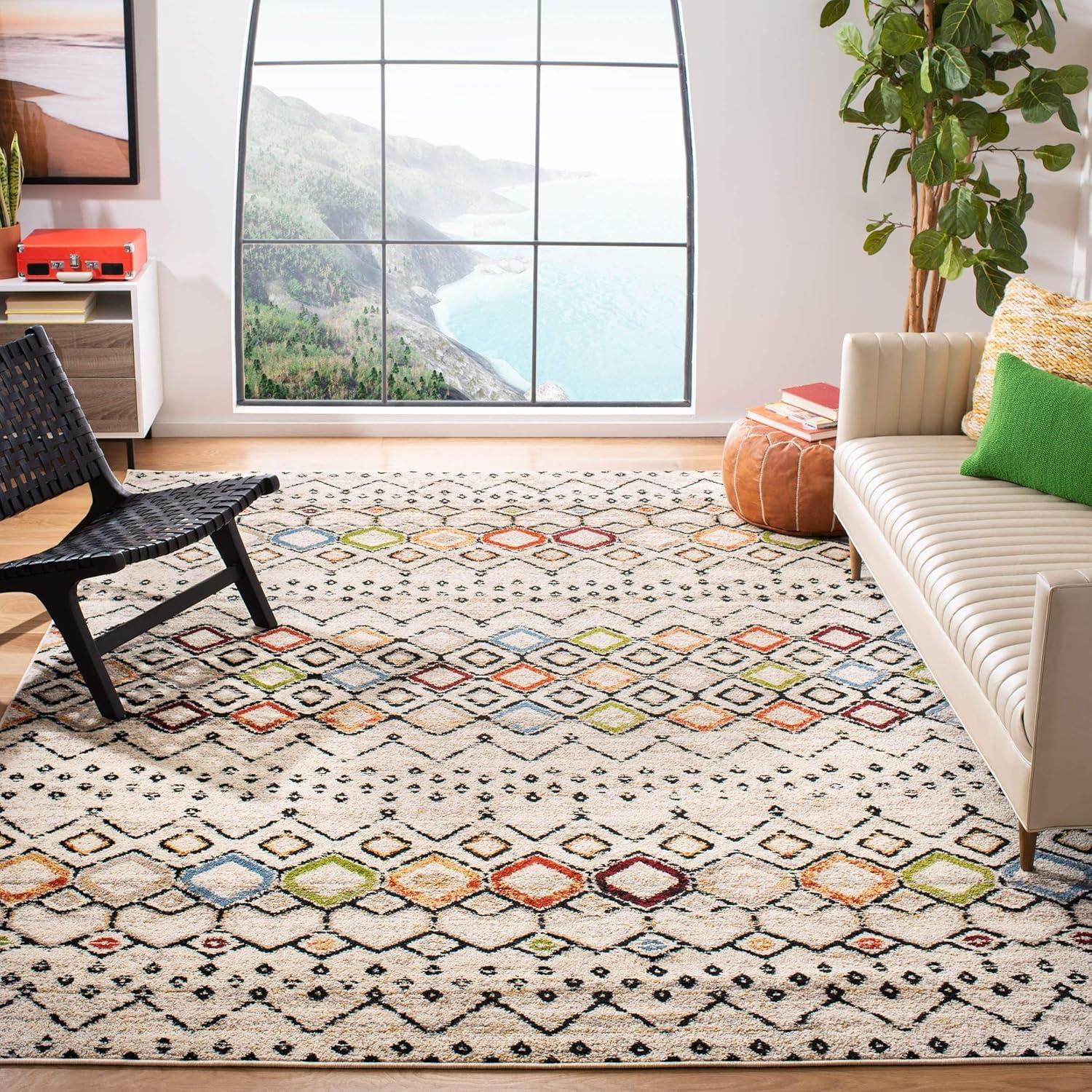 image:imageSAFAVIEH Amsterdam Collection Area Rug 8 x 10 Ivory amp Multi Moroccan Boho Design NonShedding amp Easy Care Ideal for High Traffic Areas in Living Room Bedroom AMS108KBlueIvory
