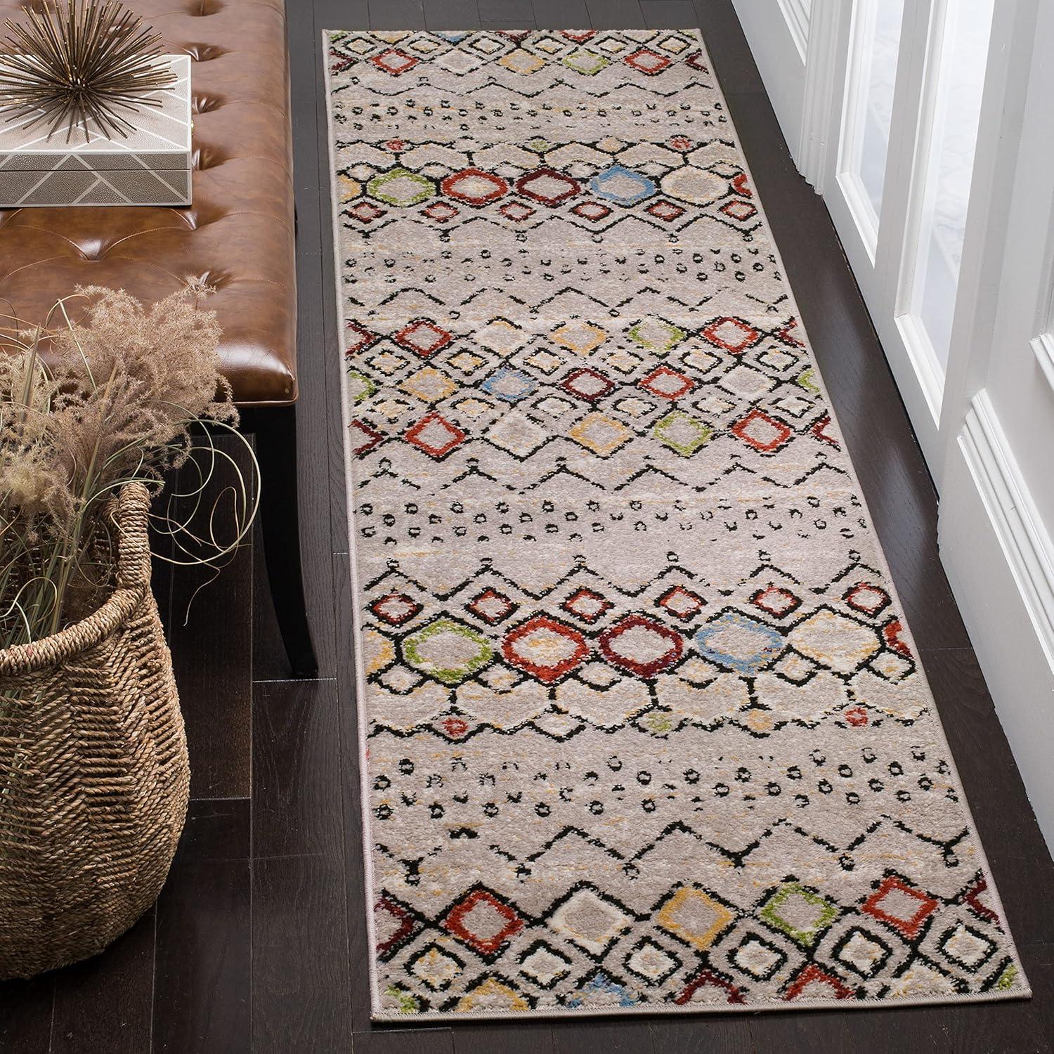 image:imageSAFAVIEH Amsterdam Collection Area Rug 8 x 10 Ivory amp Multi Moroccan Boho Design NonShedding amp Easy Care Ideal for High Traffic Areas in Living Room Bedroom AMS108KLight GreyMulti