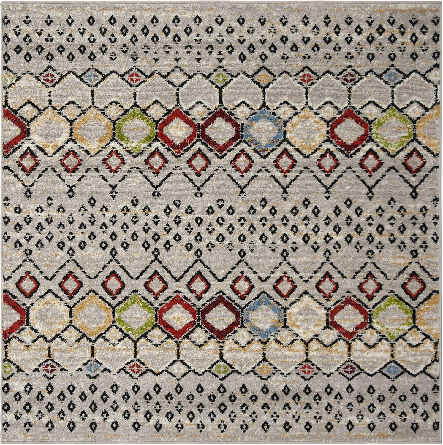 image:imageSAFAVIEH Amsterdam Collection Area Rug 8 x 10 Ivory amp Multi Moroccan Boho Design NonShedding amp Easy Care Ideal for High Traffic Areas in Living Room Bedroom AMS108KLight GreyMulti
