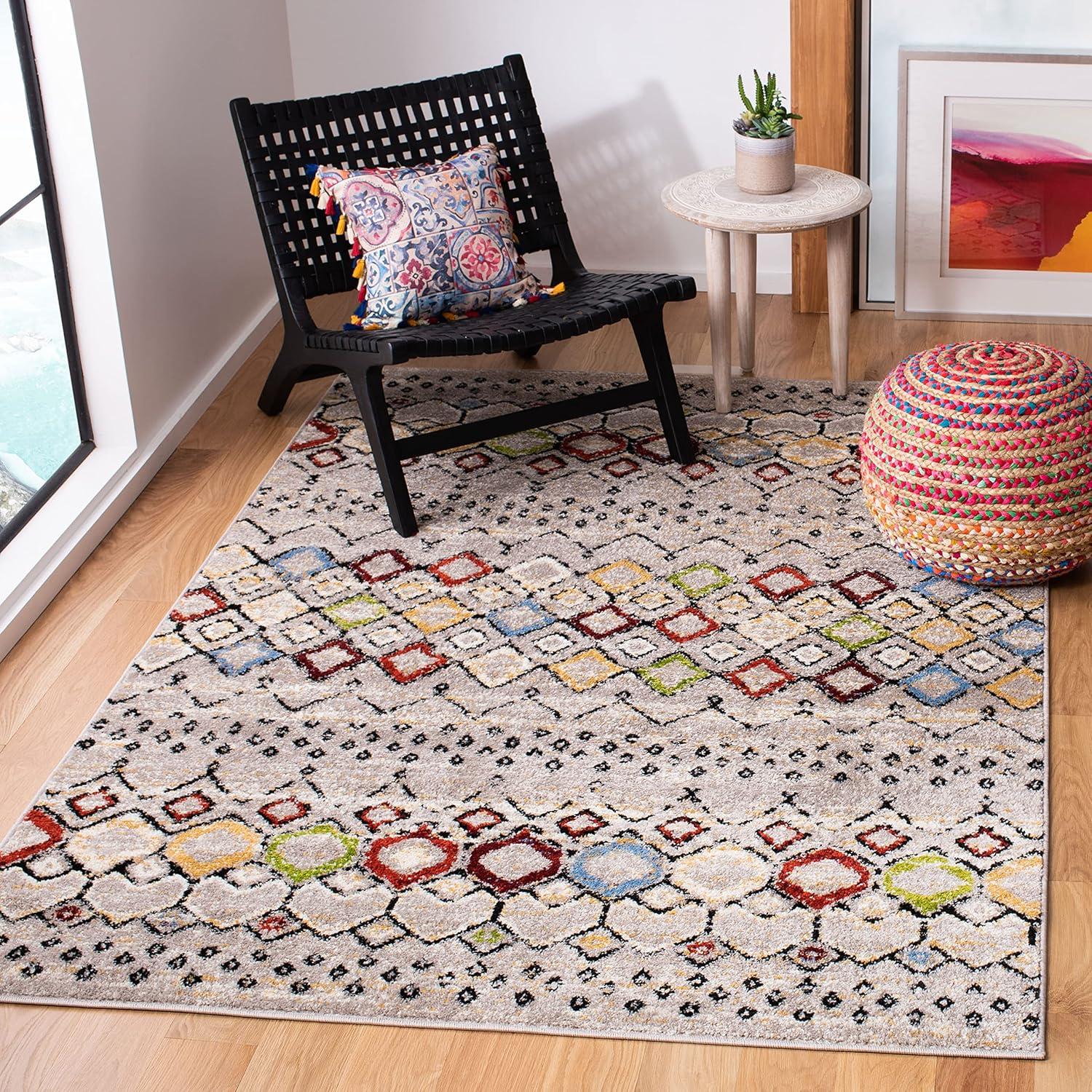 image:imageSAFAVIEH Amsterdam Collection Area Rug 8 x 10 Ivory amp Multi Moroccan Boho Design NonShedding amp Easy Care Ideal for High Traffic Areas in Living Room Bedroom AMS108KLight GreyMulti