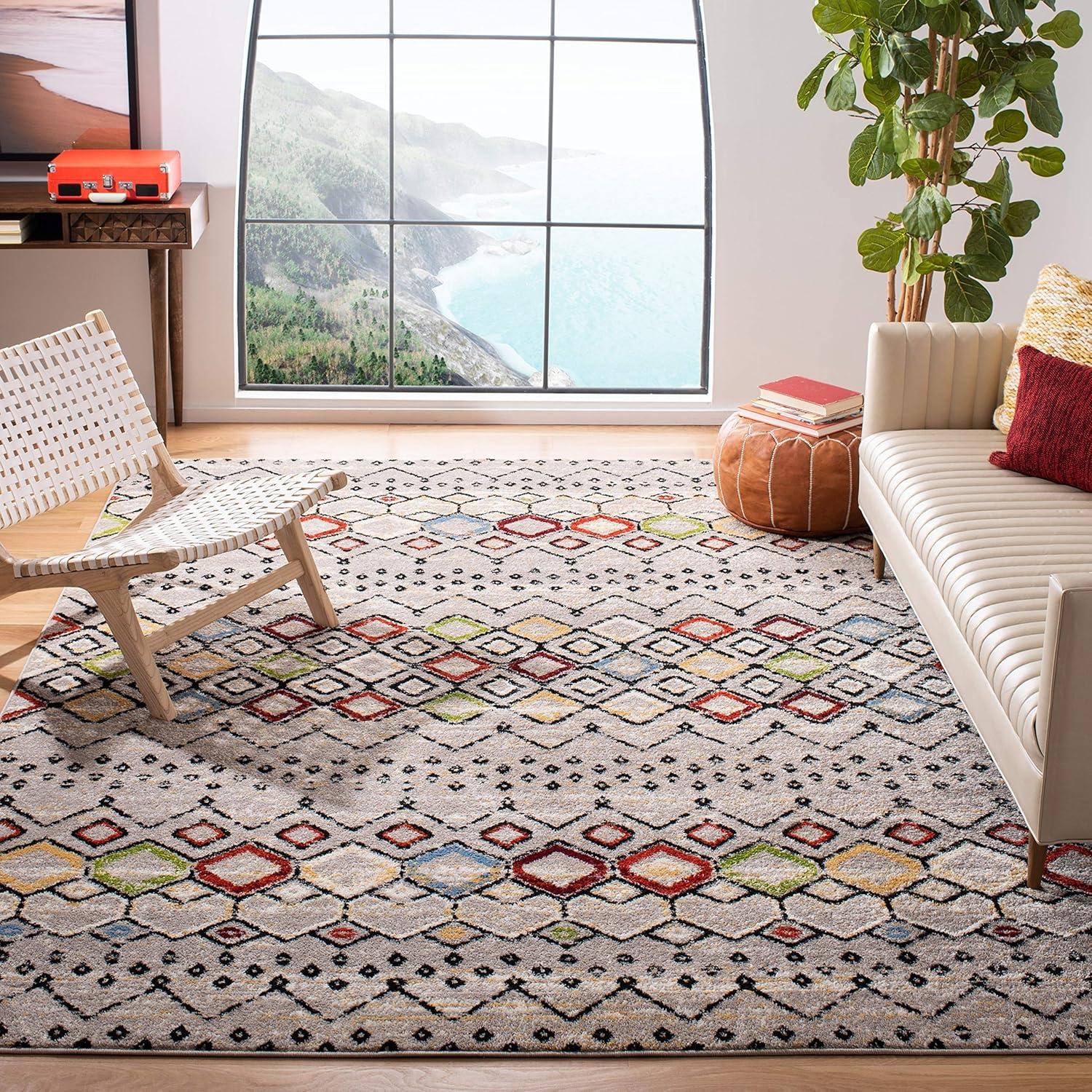 image:imageSAFAVIEH Amsterdam Collection Area Rug 8 x 10 Ivory amp Multi Moroccan Boho Design NonShedding amp Easy Care Ideal for High Traffic Areas in Living Room Bedroom AMS108KBlueIvory